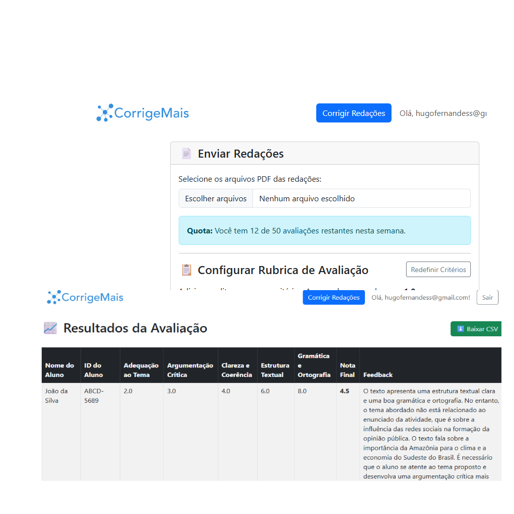 CorrigeMais Dashboard UI